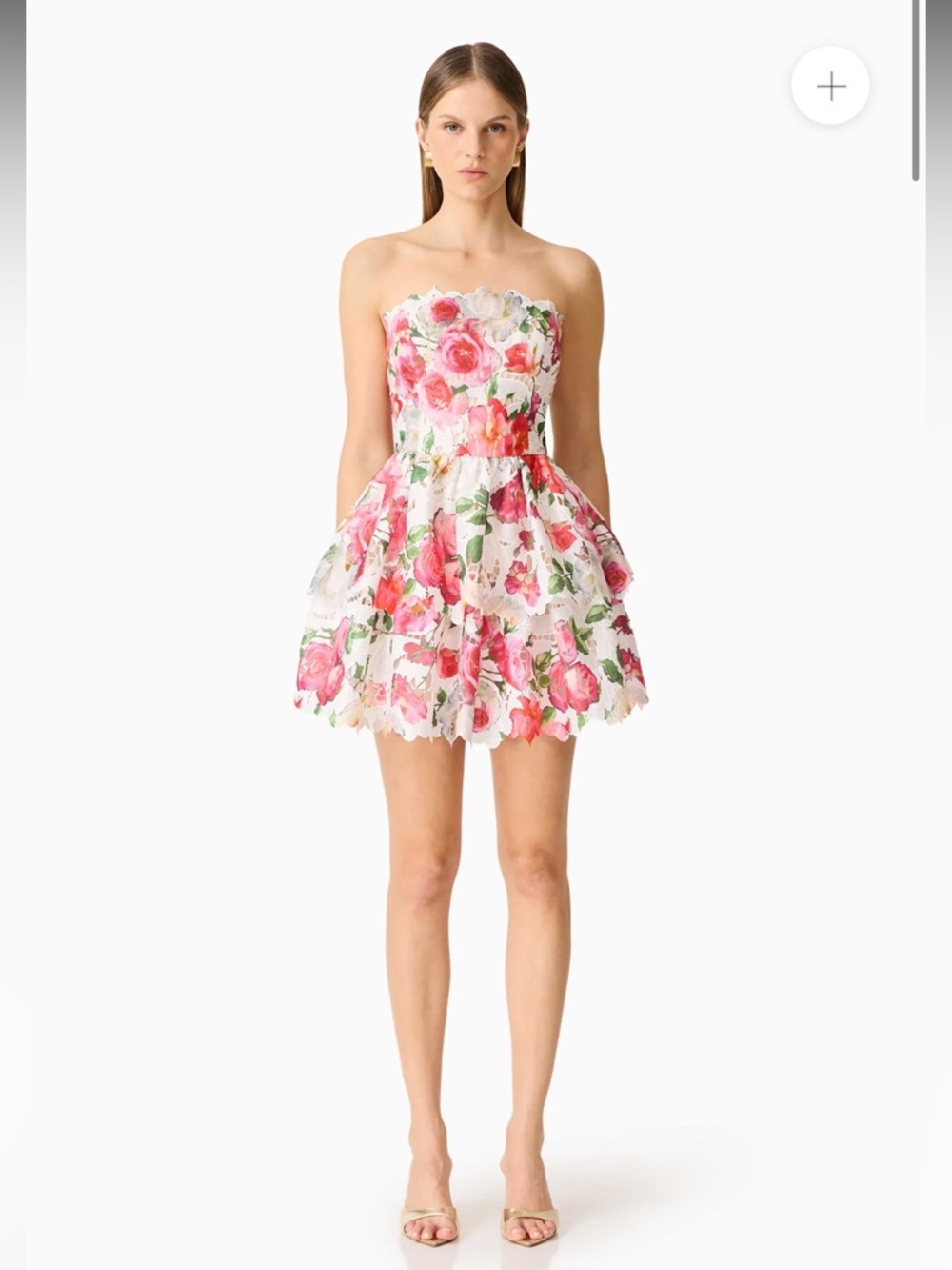 elliatt roselle pink floral print strapless tiered lace mini dress small NEW